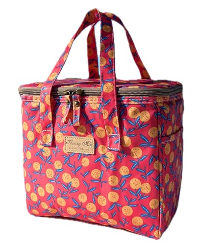Kwang Min Floral Insulated Lunch Bag for Women,Reusable Lunch Box,Large Cooler for Office,Picnic Outdoors,Premium Quality Waterproof Fabric,Ideal Gift for Outdoors and work (Red Cherry)