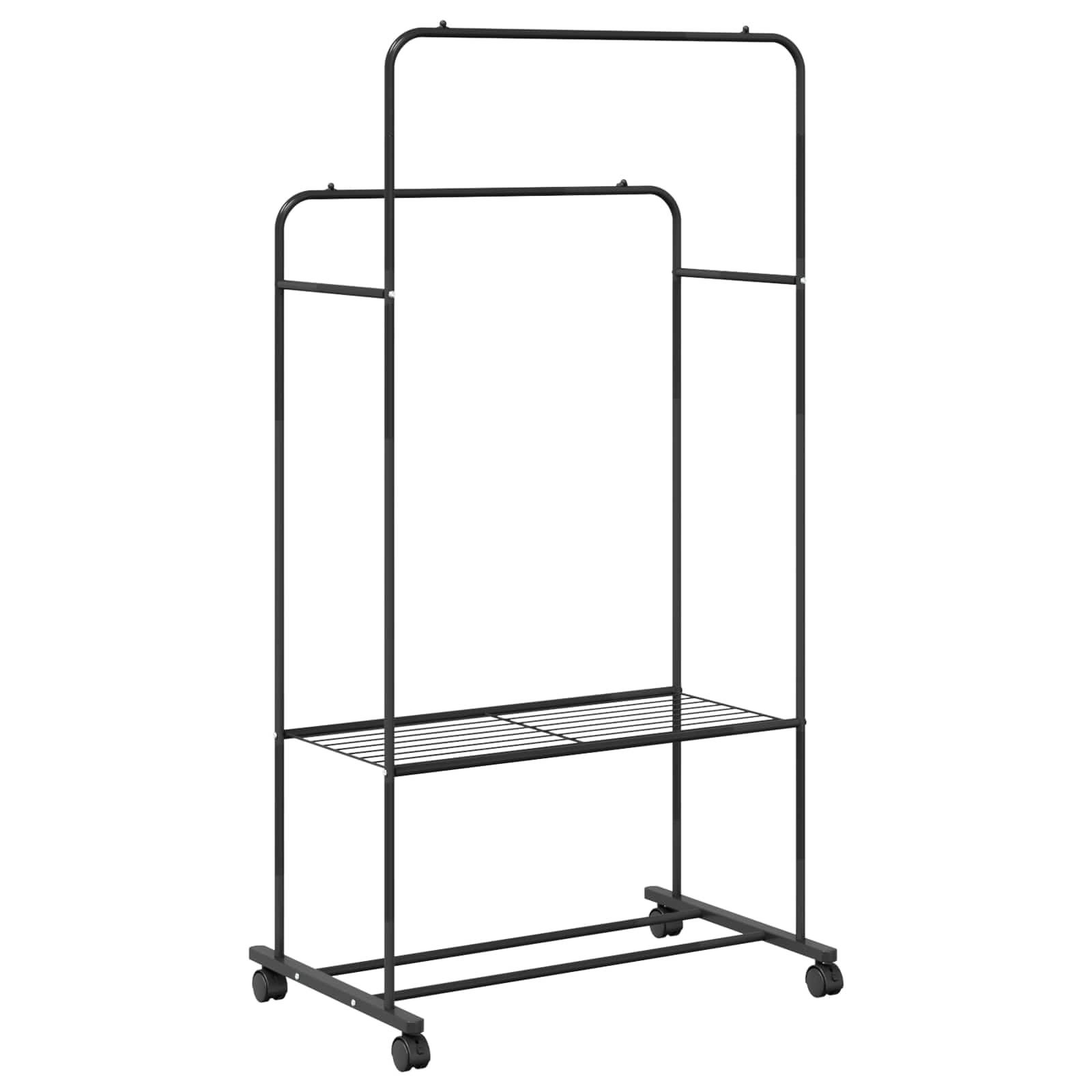 Kleiderständer mit Regal und Rollen Schwarz 80 x 53 x 156 cm Metall Garderobenständer mit Ablage für Flur Schlafzimmer und Ankleidezimmer platzsparend Organizer modern