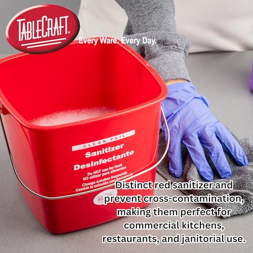 Image of Tablecraft Clean Pail 8 Quart, Detergent Use, Commercial Foodservice and Restaurant Square Cleaning Bucket, HDPE Plastic with Handle, for Restaurant and Kitchen Sanitation, 10.2 inchx9.5 inchx7.3 inch, Green