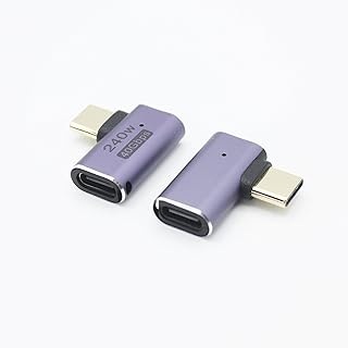 Kallaudo Right Angle USB C Adapter 240W, 90 Degree USB C Male to Female Adapter, Type C 40Gbps Data 8K Extender Extension Adapter with LED Light for USB-C Devices, 2Pack(Horizontal 90 Degree)