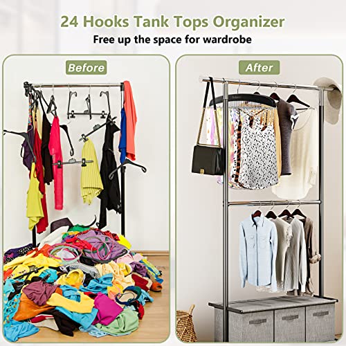Tank Tops Hangers With 24 Large Capacity, Foldable Metal Hooks Space Saving Hangers 360°Rotating, Bra Organizer For Tank Tops, Camisole, Bathing Suits, Bras, Scarfs,2Pack #TOP5