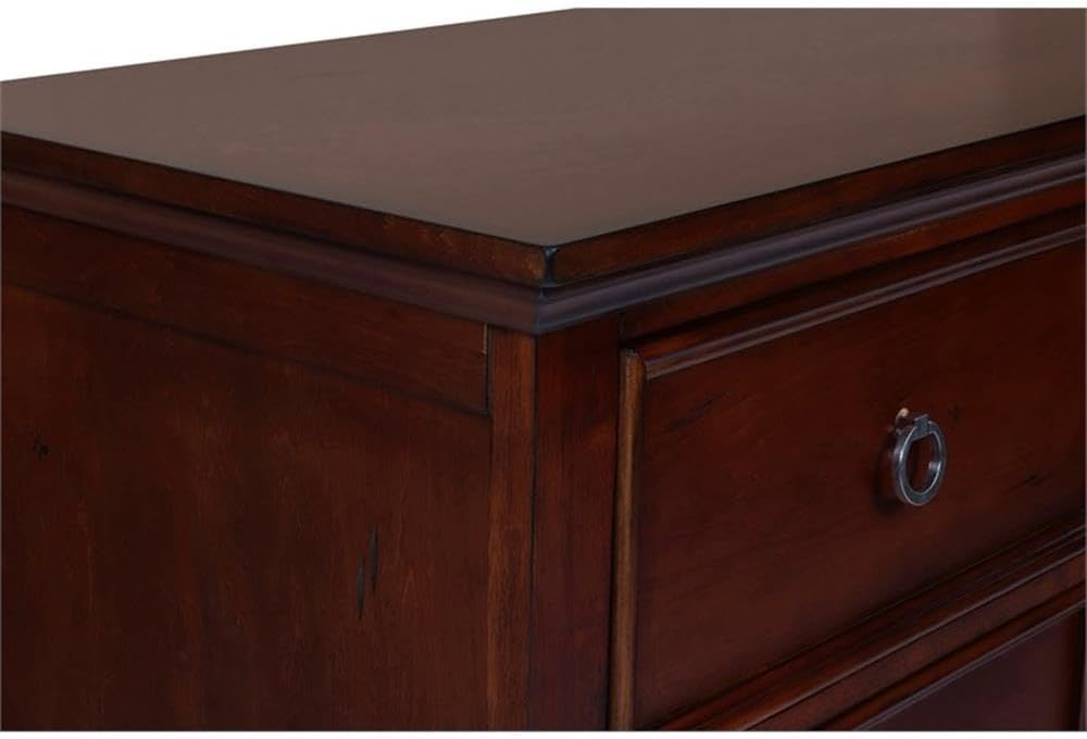 Pemberly Row Contemporary 8-Drawer Wood Dresser, Brown Cherry Finish, Poplar and Basswood Solids, Horizontal Design with Side Mounted Drawer Glides, Decorative Tapered Feet, Bedroom Storage Furniture