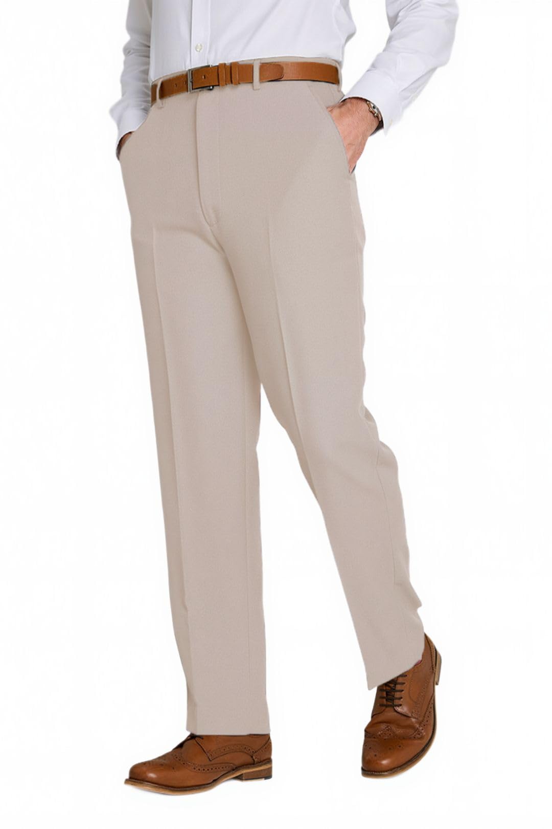 Chums Men's Formal Elasticated Trousers Comfort Fit Smart Pants Biscuit 38W / 27L