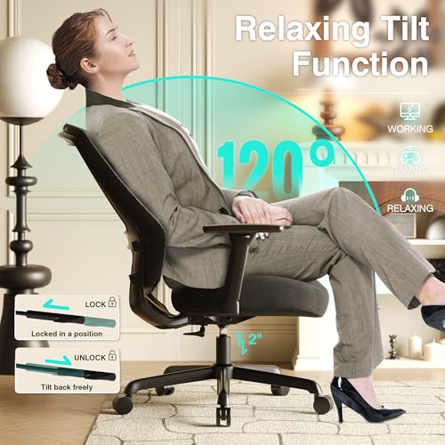 Image of ELABEST Mesh Office Chair,Ergonomic Computer Desk Chair,Sturdy Task Chair- Adjustable Lumbar Support & Armrests,Tilt Function,Comfort Wide Seat,Swivel Home Office Chair (Noir Black- Padded Seat)