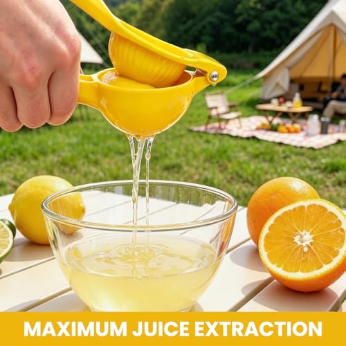 Image of Lemon Squeezer, Fast Effortless Juice Extraction with Large Metal Citrus Juicer, Maximum Yield Lightweight Hand Lime Squeezer, Manual Lemon Juicer Press, Easy to Use Squeeze Tool, Yellow