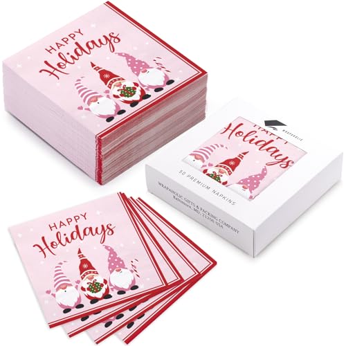 WRAPAHOLIC 50Pcs Christmas Gnomes Paper Napkins - 3-Ply Disposable Cocktail Napkin for Christmas Party Supplies Tableware, Xmas Holiday Party Decorative Towels - 5 x 5 In – Image 3
