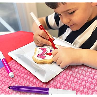 Valentines Day Cookie Gift Decorating Kit Activity Heart For Kids | 4 Jumbo Coloring Cookies + 3 Edible Ink Markers | Coloring Arts and Crafts
