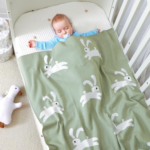 Image of Hadetoto Baby Blankets for Boys and Girls | Newborn, Knitted Cotton, Swaddle Blankets, Neutral Crochet Receiving Blanket, 40 x 30 inches