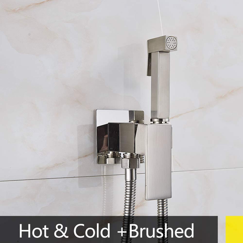 Spruzzatore per bidet con acqua fredda e calda, in ottone, portatile, per doccia, doccia, bidet, rubinetto per la pulizia del WC, igiene personale, oro rosa (spazzolato
