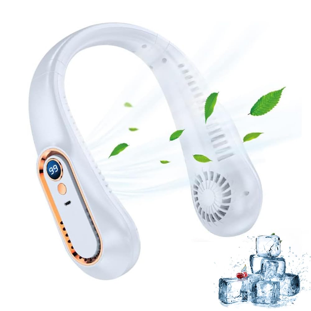 TASBER Portable Neck Fan, Hands Free Bladeless, 5 Speeds, USB Rechargeable Bladeless Cooling Fan, Quiet Neck Cooler Personal Hanging Fan for Indoor Outdoor Travel SportsWomen Men (White)