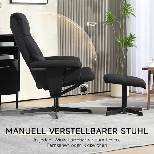 HOMCOM Relaxsessel mit Hocker, Gepolstert Fernsehsessel mit Liegefunktion, Wippfunktion, Drehbar Liegesessel mit Samtoptik, für Wohnzimmer, Schlafzimmer, Schwarz – Bild 5