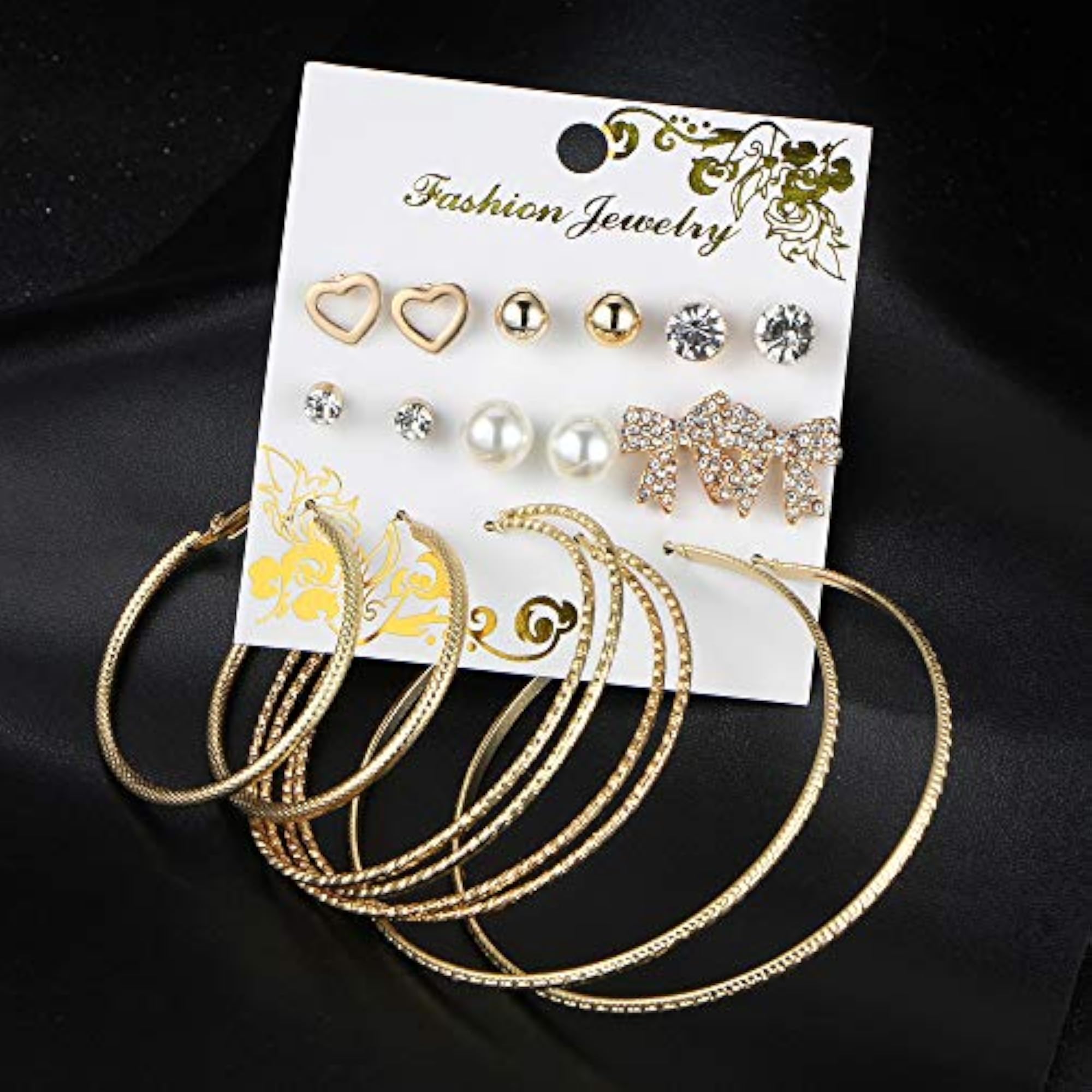 AD & Pearl Stud & Hoop Earrings Set