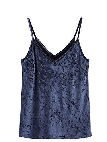 SheIn Women's Casual Basic Strappy Velvet V Neck Cami Tank Top Large Light Navy