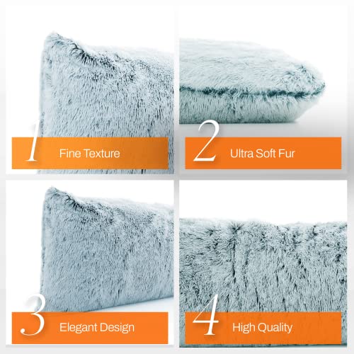 Cheer Collection Shagg Hair Long Body Pillow | Super Soft And Plush Faux Fur Lumbar Pillow For Couch Or Bed Decor - 20 X 54 Inches, Blue Ombre #TOP7