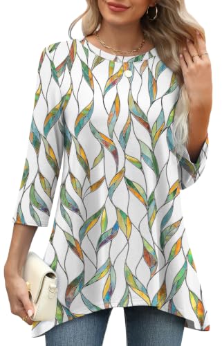 Image of OFEEFAN Tunic Tops for Women Loose Fit Dressy 3 /4 Length Sleeve Womens Tops with Asymmetrical Hem S-4XL