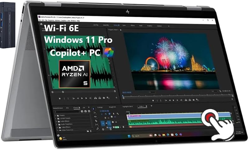 OmniBook X Flip 16" 2K pantalla táctil 2 en 1 copiloto+ portátil, AMD Ryzen AI 5 340, SSD de 16 GB de RAM de 512 GB, Wi-Fi 6E, Bluetooth 5.3, teclado retroiluminado, estación de acoplamiento de 256 GB 9H, Windows 11 Pro, Meteor Silver