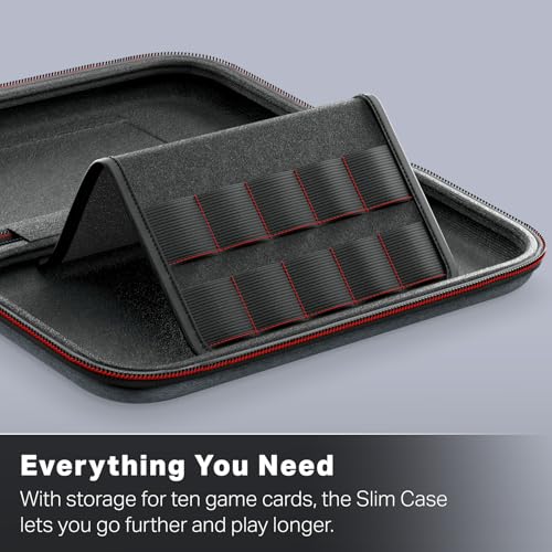 powera slim case for nintendo switch 2 - dark heather grey officially licensed protective case holds 10 game cards padded screen protector built-in play stand