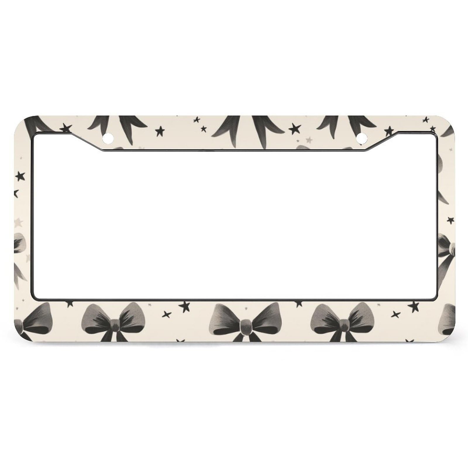 Cute Black Ribbon Bow License Plate Frames for Women Men Car Plate Holder Cover Cute Funny Metal Tag Car Accessories Front Rear Plate Decor