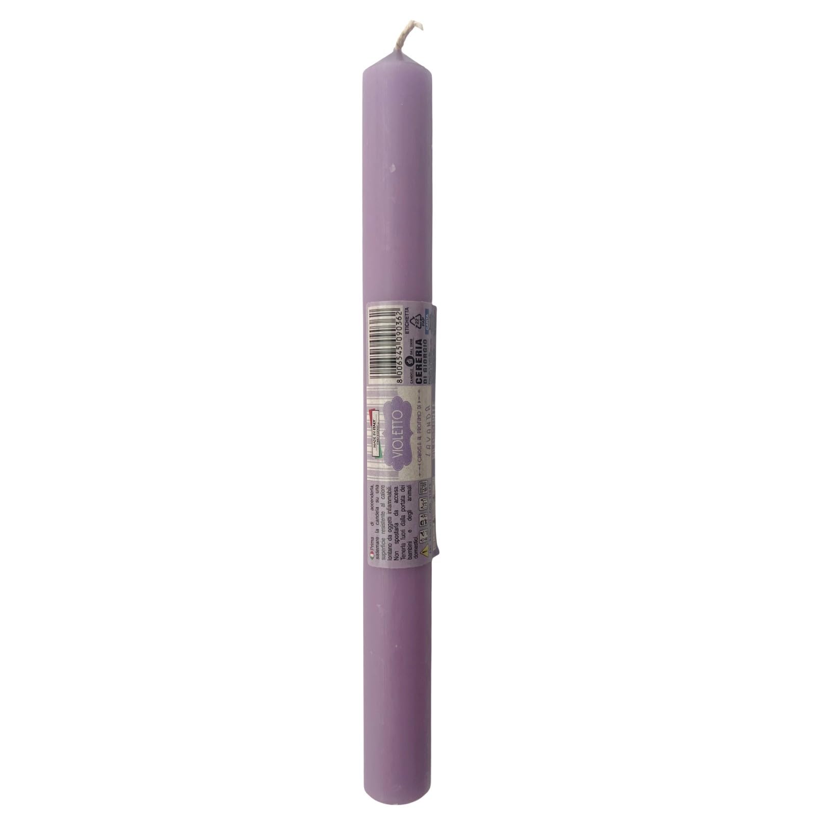 Cereria Di Giorgio - Full Colour Cylindrical Candle - Purple - Lavender Fragrance - Diameter 1.8 cm Height 20 cm - Burning Time 7 Hours - Melrose Collection