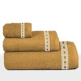 Rufino Díaz Juego Toallas 3 Piezas 500 gr/m2 Tenerife 100% Algodón (Mostaza) - Tejido absorvente, Suave y Resistente - para baño, SPA, Piscina