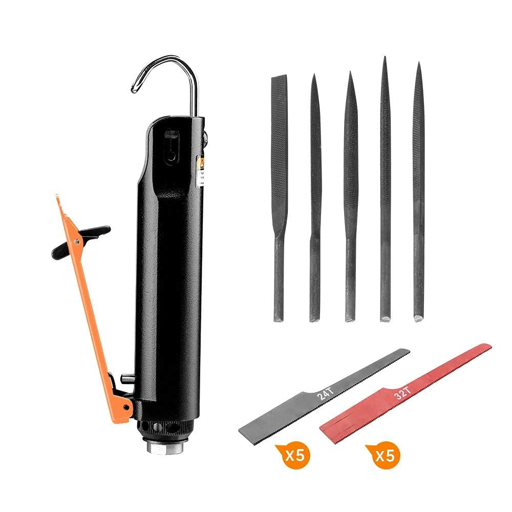 WorkPad Lima pneumatica multiuso，utensile pneumatico per smerigliare in lega di zinco, set di 15 (diversi tipi di lime, 24T e 32T).