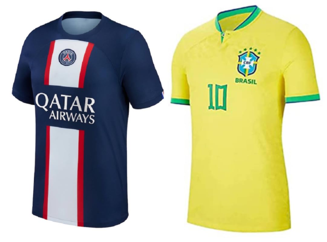GenericNeymar jr 10 Football Home Half Sleeve Jersey & Neymar 10 Yellow World Cup Official Tshirt 2022/2023 for Boys & Men