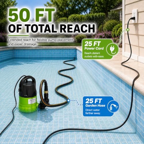Image of Sump Pump, Submersible Water Pump With 25Ft. Garden Hose