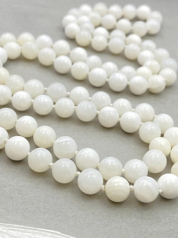 Natürliche AAA Perlmutt Mala, Gebetskette 10mm, Tibetische Mala, Geknotete Mala, Perlmuttkette, 108 Perlen Mala Halskette, Mantra/Yoga/Japa Mala