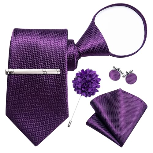 Image of DiBanGu Silk Pre-tied Ties for Men Formal Adjustable Necktie Set | 6PCS,Zipper Tie,Pocket Square,Cufflinks,Tie Clip & Lapel Pin,Wrinkle-Resistant,Premium Gift Box,Formal Business Wedding Party