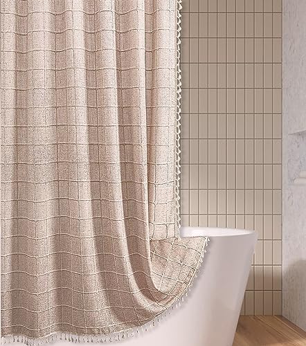 Colorigan Boho Farmhouse Shower Curtain - 72x72 Inches Linen Rustic Fabric Shower Curtain Set with Tassel, Water Repellent Cloth, Modern Bohemian Chic Country Bathroom Shower Curtains Colorigan Boho Farmhouse Shower Curtain - 72x72 Inches Linen Rustic Fabric Shower Curtain Set with Tassel, Water Repellent Cloth, Modern Bohemian Chic Country Bathroom Shower Curtains