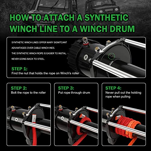Stegodon 3/8" X 100Ft Synthetic Winch Rope 23,809Lbs Dyneema Winch Cable Line With Hook And Sleeve Protection Car Tow Recovery Cable For 4Wd Off Road Vehicle Truck Suv Jeep(Green) #TOP5