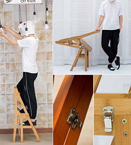 Silla escalera de bambú interior móvil, taburete de cuatro pasos madera maciza 89cm 8