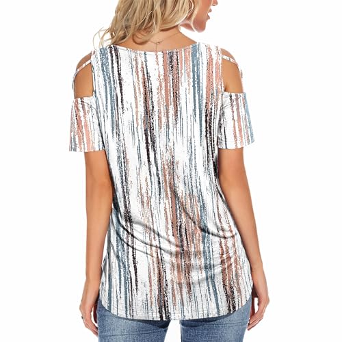 Image of Jar of Love Women's Summer Tops Short Sleeve Cold Shoulder Tops T-Shirts for Women Spring Summer Tops Loose Fit Tunic 2026