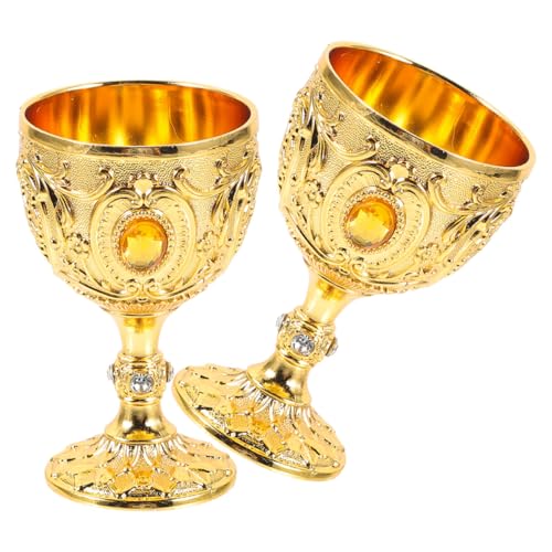 CHICAMPERA Vasos Metálicos para Licor 30 Ml 2 Piezas Copas de Vino Retro Doradas Aleación de Aluminio Resistente Vaso Pequeño Reutilizable para Bebidas y Uso Doméstico