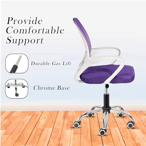 Image of Casa Copenhagen Mesh Mid Back Office /Study /Computer /Revolving /Desk Chair for Work from Home -Metal Base, Height Adjustable Seat- Purple & White Handle