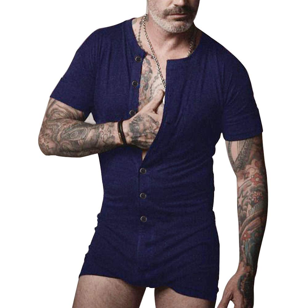 Muscle Alive Herren Unterwäsche Kurzarm Strampler Overall Henley Jumpsuit Stretchy Cotton Ramper