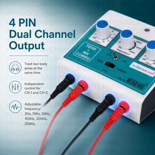 Image of Physiogears Mini Tens+MS Transcutaneous Electrical Nerve Stimulation Tens Muscle Stimulator Machine for Physiotherapy electrotherapy combo for all Pain Relief (Electrode Pad)