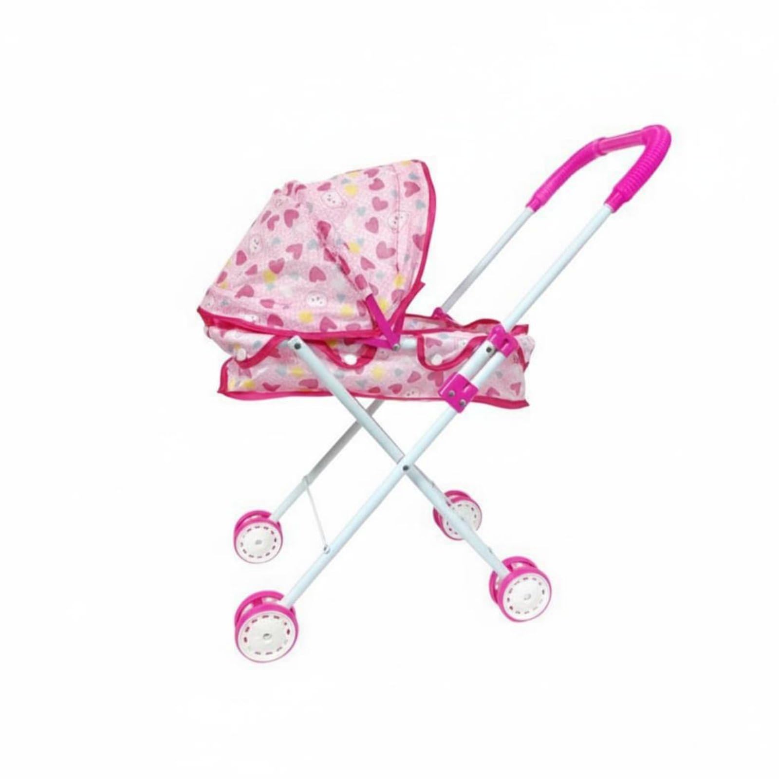 Colcolo Children Doll Pram Toy Carriage Infant Carriage Pretend Play Accessory with Retractable Canopy and Foldable Frame Suitable for Role Play Birthday Gift, S Wheel Heart Cart — image 1