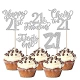 SYKYCTCY 30 Pack 21st Birthday Cupcake Toppers Glitter Twenty-one Cheers to 21 Fabulous Cupcake Picks Happy 21st Birthday Cupcake Decorations Anniversary Party Supplies Silver - Image 1