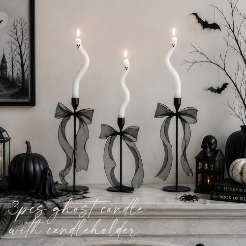 AYGXU Halloween Decorations indoor-3Pcs Twisting Ghost Candles Decor with Candle Holders Ribbons Vintage Candlestick Holders Decoration Halloween centerpieces for Party Table Fireplace Decorations