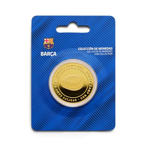 MOCIWORLD   FC Barcelona   Moneda edición Especial con Escudo y Grabado del Estadio Spotify Camp NOU   Coleccionable   Dorada   Producto Oficial