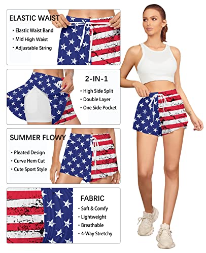 Tarse Womens 4Th Of July Flowy Shorts Plus Casual Drawstring American Flag Print Shorts Comfy Cute Summer Tiktok Skirt Girls(Flag,2Xl Xxl) #TOP2