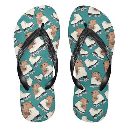 ALAZA Cute Capybara Roller Skates Animal Flip Flops for Women Fashion Beach Slippers Comfort Mens Flip Flops Non-Slip Rubber Shower Slippers Sandal for Hotel Travel Sport,XS