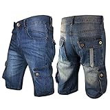 Men`s Cargo Denim Jeans Shorts (Darkwash, 34)