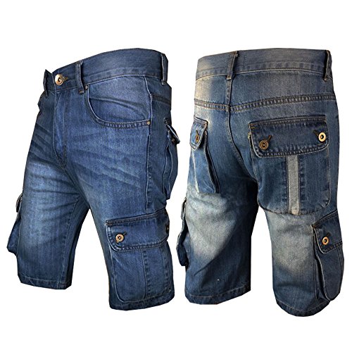 Men`s Cargo Denim Jeans Shorts (Darkwash, 32)
