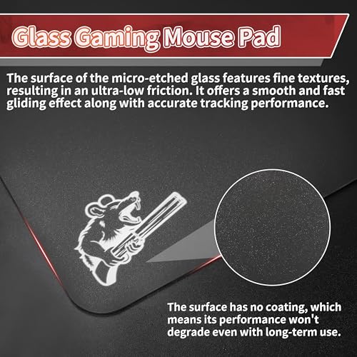 Image of 2.0 Ultra-Thin Tempered Glass Gaming Mouse Pad, Designed for FPS, Full-Coverage Anti-Slip Base,Etched Surface,1.6mm Thin Glass Layer,Redefine Your Shooting Experience(Black,400mm*480mm)