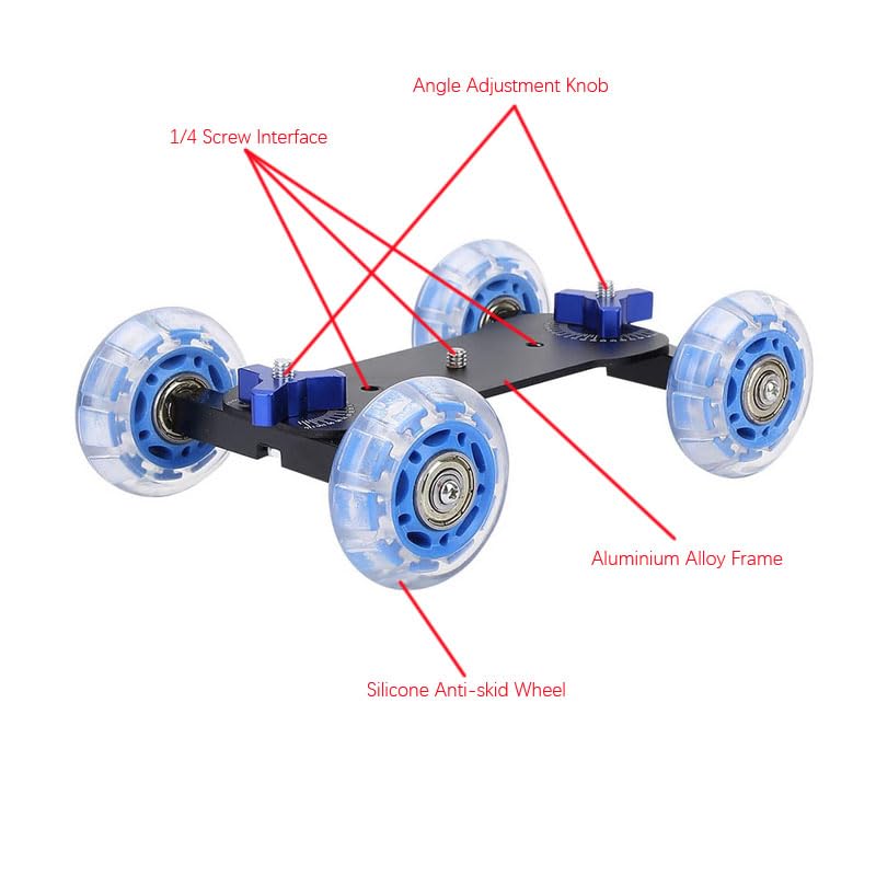 Image of HuaerHui Camera Dolly Wheel, Scaled Video Table Rolling Slider, Portable Mini Desktop Car for Low-Level Shooting Compatible With DSLR, Camcorder, Mirrorless Cameras, Cellphones