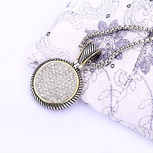 UNY JEWEL Jewelry Make a Statement With Our Two Tone Twisted Cable Wire Round Circle Enhancer Pendant Featuring Pave Rhinestone 2mm Box Chain 45cm + 5cm Extension2