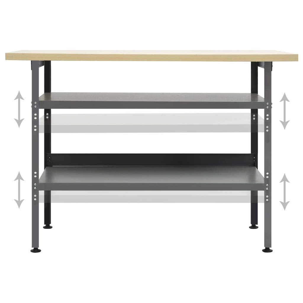 vidaXL Banco de Trabajo Garaje Herramientas de Trabajo Mesa Estación Superficie Grande Plataforma Estable de Acero Gris 120x60x85 cm