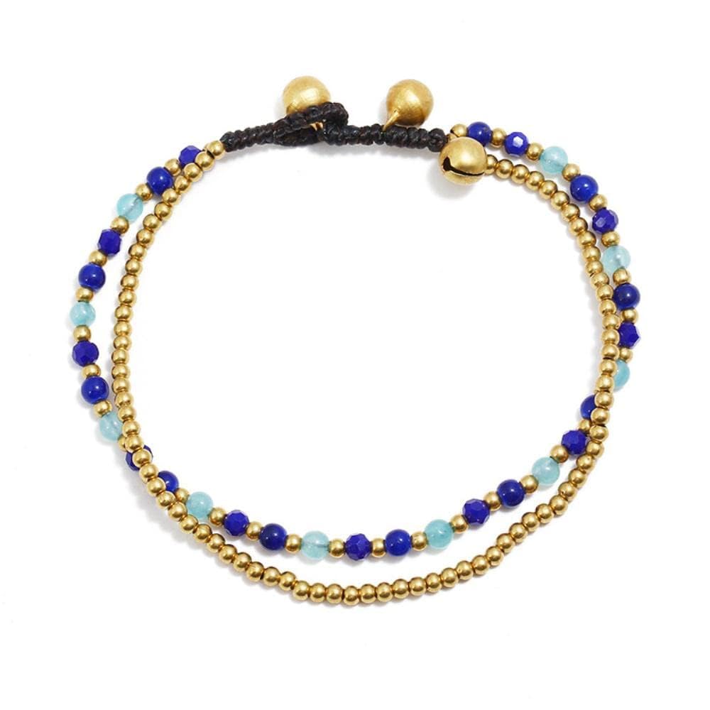 cavigliera Stile Etnico Campane con Perline di Rame Turchese Cavigliere da Donna Spiaggia Cavigliere per Piedi Stile Bohemien Europeo e Americano da Donna (Colore : Miscellaneous Stone) (Turquoise G)